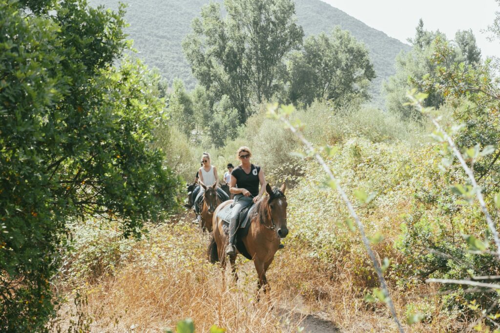 Cavalière en balade dans le maquis corse